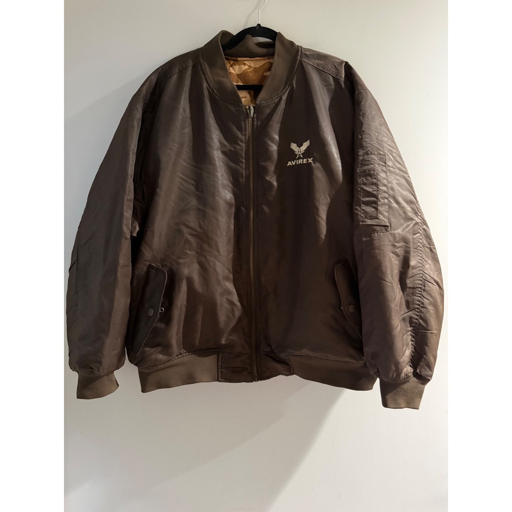 Vintage Avirex Superior Warrior Pack Reversible Bomber Jacket Camo Brown XL Y2K